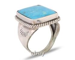 Bague Navajo en argent 925 avec turquoise bleue naturelle de l'artiste amérindien C. des années 80