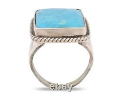 Bague Navajo en argent 925 avec turquoise bleue naturelle de l'artiste amérindien C. des années 80