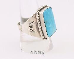 Bague Navajo en argent 925 avec turquoise bleue naturelle de l'artiste amérindien C. des années 80