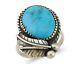 Bague Navajo En Argent 925 Avec Turquoise Naturelle Kingman, Artiste Amérindien, Années 80.