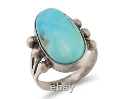 Bague Navajo en argent 925 avec turquoise naturelle Kingman, artiste amérindien, années 80