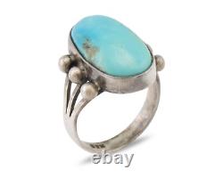 Bague Navajo en argent 925 avec turquoise naturelle Kingman, artiste amérindien, années 80