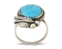 Bague Navajo en argent 925 avec turquoise naturelle Kingman, artiste amérindien, années 80.