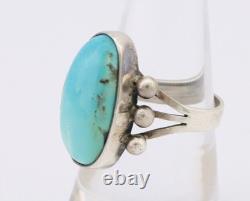 Bague Navajo en argent 925 avec turquoise naturelle Kingman, artiste amérindien, années 80