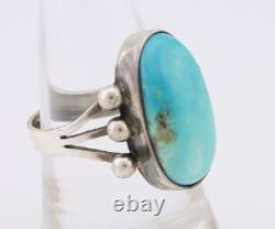 Bague Navajo en argent 925 avec turquoise naturelle Kingman, artiste amérindien, années 80
