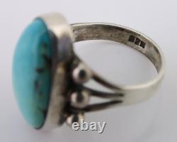 Bague Navajo en argent 925 avec turquoise naturelle Kingman, artiste amérindien, années 80