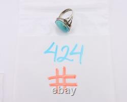 Bague Navajo en argent 925 avec turquoise naturelle Kingman, artiste amérindien, années 80