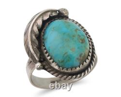 Bague Navajo en argent 925 avec turquoise naturelle, artiste amérindien, années 80