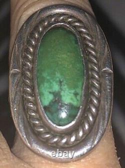 Bague Navajo en argent 925 avec turquoise naturelle, artiste amérindien, années 80