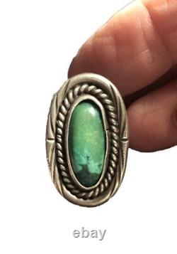 Bague Navajo en argent 925 avec turquoise naturelle, artiste amérindien, années 80