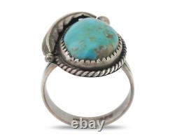 Bague Navajo en argent 925 avec turquoise naturelle, artiste amérindien, années 80