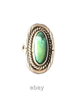Bague Navajo en argent 925 avec turquoise naturelle, artiste amérindien, années 80