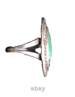 Bague Navajo en argent 925 avec turquoise naturelle, artiste amérindien, années 80