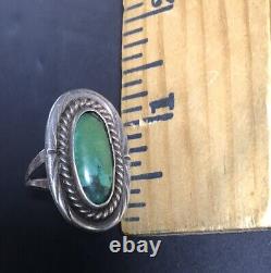 Bague Navajo en argent 925 avec turquoise naturelle, artiste amérindien, années 80