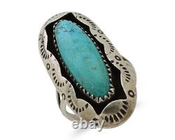Bague Navajo en argent 925 avec turquoise naturelle, artiste amérindien, taille 6.75, années 80