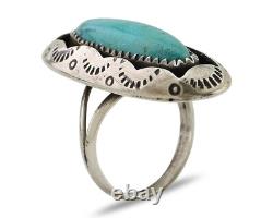 Bague Navajo en argent 925 avec turquoise naturelle, artiste amérindien, taille 6.75, années 80