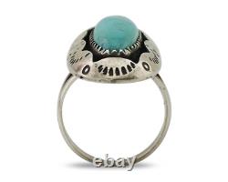 Bague Navajo en argent 925 avec turquoise naturelle, artiste amérindien, taille 6.75, années 80