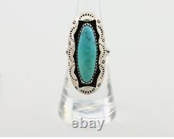 Bague Navajo en argent 925 avec turquoise naturelle, artiste amérindien, taille 6.75, années 80