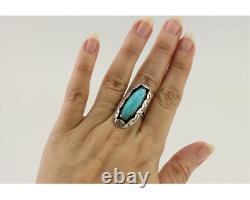 Bague Navajo en argent 925 avec turquoise naturelle, artiste amérindien, taille 6.75, années 80