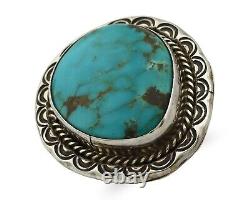 Bague Navajo en argent 925 avec turquoise naturelle, signée par l'artiste autochtone KH. Années 80.