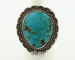 Bague Navajo en argent 925 avec turquoise naturelle, signée par l'artiste autochtone KH. Années 80.