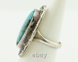 Bague Navajo en argent 925 avec turquoise naturelle, signée par l'artiste autochtone KH. Années 80.