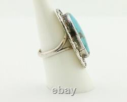 Bague Navajo en argent 925 avec turquoise naturelle, signée par l'artiste autochtone KH. Années 80.