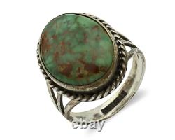 Bague Navajo en argent 925 avec turquoise rouge en toile d'araignée, artiste amérindien, années 80