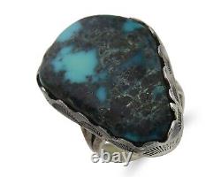 Bague Navajo en argent 925 et turquoise naturelle de l'artiste amérindien C. des années 80