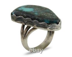 Bague Navajo en argent 925 et turquoise naturelle de l'artiste amérindien C. des années 80