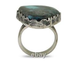 Bague Navajo en argent 925 et turquoise naturelle de l'artiste amérindien C. des années 80