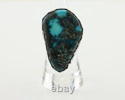 Bague Navajo en argent 925 et turquoise naturelle de l'artiste amérindien C. des années 80