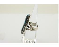 Bague Navajo en argent 925 et turquoise naturelle de l'artiste amérindien C. des années 80