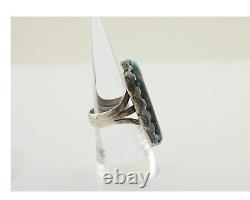 Bague Navajo en argent 925 et turquoise naturelle de l'artiste amérindien C. des années 80