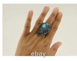 Bague Navajo en argent 925 et turquoise naturelle de l'artiste amérindien C. des années 80