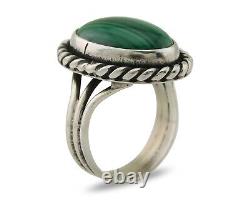 Bague Navajo en argent 925, malachite naturelle, artiste amérindien, années 80