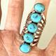 Bague Navajo En Argent Sterling 5 Pierres Longue Taille 8 Thomas Yazzie Turquoise Amérindienne
