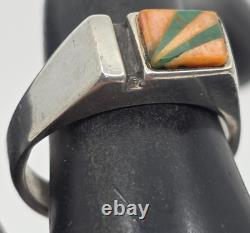 Bague UNIQUE en argent sterling Navajo amérindien avec turquoise et huître épineuse, taille 8