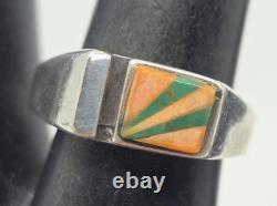 Bague UNIQUE en argent sterling Navajo amérindien avec turquoise et huître épineuse, taille 8