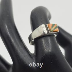 Bague UNIQUE en argent sterling Navajo amérindien avec turquoise et huître épineuse, taille 8