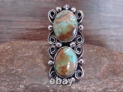 Bague ajustable en argent nickel et turquoise amérindienne par Cleveland, taille 8