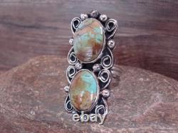 Bague ajustable en argent nickel et turquoise amérindienne par Cleveland, taille 8