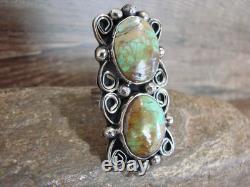 Bague ajustable en argent nickel et turquoise amérindienne par Cleveland, taille 8