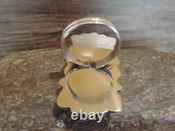 Bague ajustable en argent nickel et turquoise amérindienne par Cleveland, taille 8