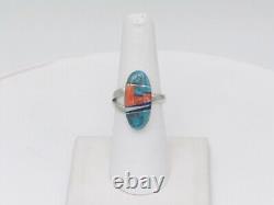 Bague ajustable en argent sterling faite à la main par les Amérindiens Navajo avec plusieurs pierres naturelles
