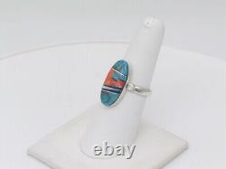 Bague ajustable en argent sterling faite à la main par les Amérindiens Navajo avec plusieurs pierres naturelles