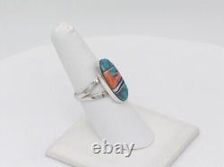Bague ajustable en argent sterling faite à la main par les Amérindiens Navajo avec plusieurs pierres naturelles