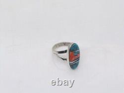 Bague ajustable en argent sterling faite à la main par les Amérindiens Navajo avec plusieurs pierres naturelles