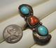 Bague Allong&eacute;e Vintage Navajo Am&eacute;rindienne En Argent Sterling, Turquoise Et Corail, Taille 6,25