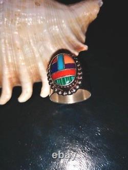 Bague amérindienne Navajo Zuni en argent sterling turquoise multicolore